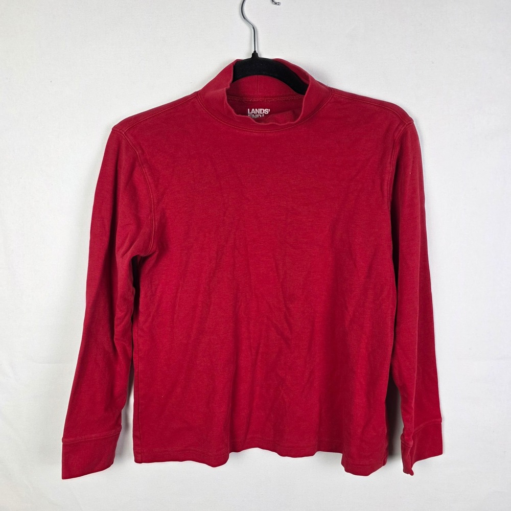 Lands End Womens Red Mock Neck Long‎ Sleeve Cotton Top Small 6-8 RN 62830